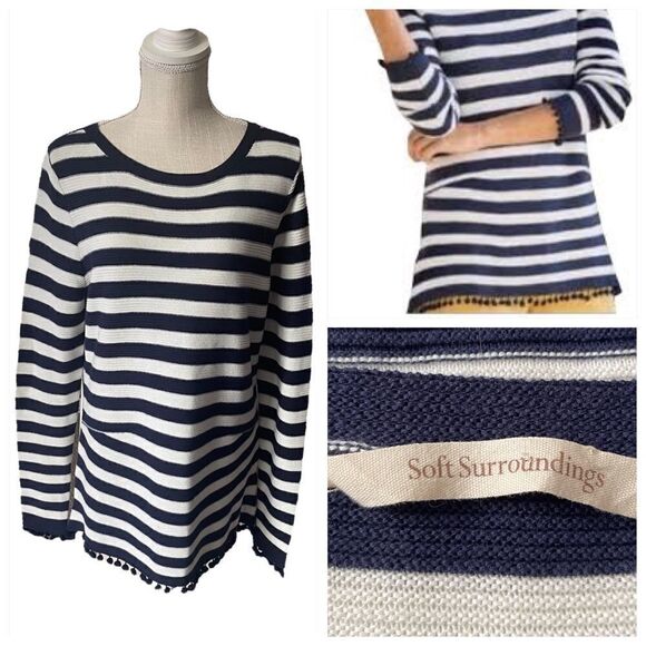 Soft Surroundings Vista Nautical Stripe Pullover Sweater - Picture 1 of 11